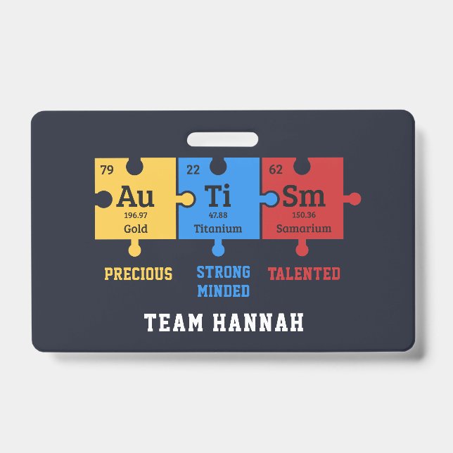 Autism Awareness Puzzles Team Name ID Badge (Front)