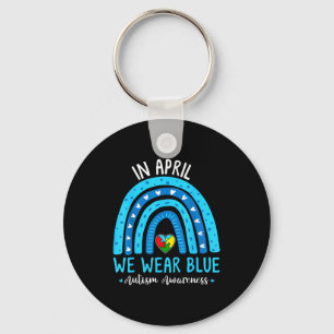 Autism awareness rainbow in april wear blue ribbon key ring