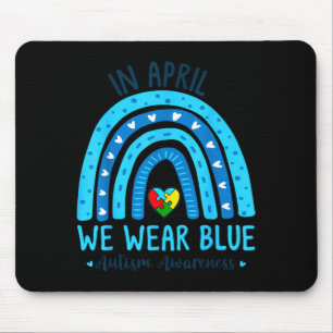Autism awareness rainbow in april wear blue ribbon mouse pad