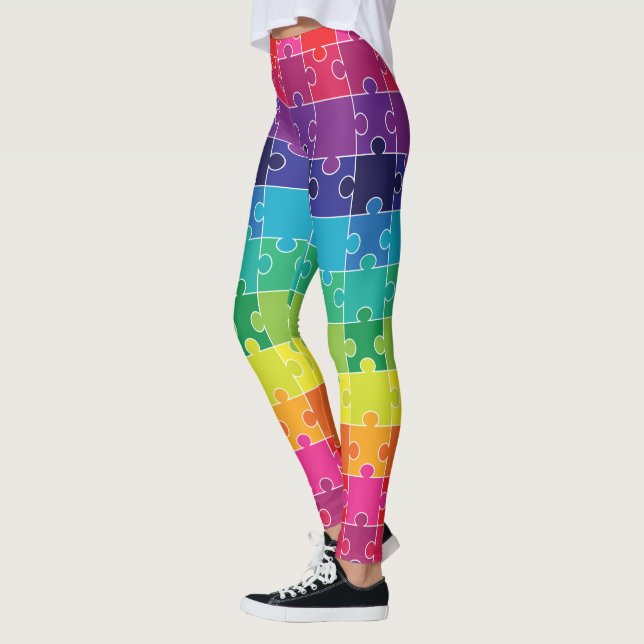 Autism Awareness Rainbow Puzzle Piece Leggings (Left)