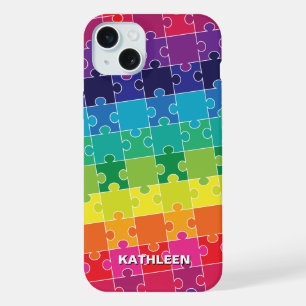 Autism Awareness Rainbow Puzzle Pieces iPhone 15 Plus Case