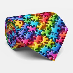 Autism Awareness Rainbow Puzzle Pieces Neck Tie