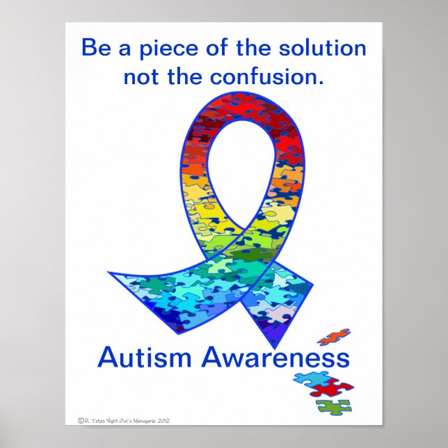 Autism Awareness Rainbow Puzzle Ribbon Poster (Front)