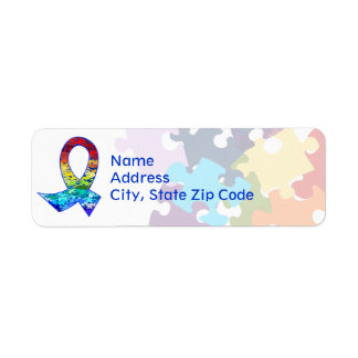 Autism Awareness Rainbow Puzzle Ribbon Return Address Label