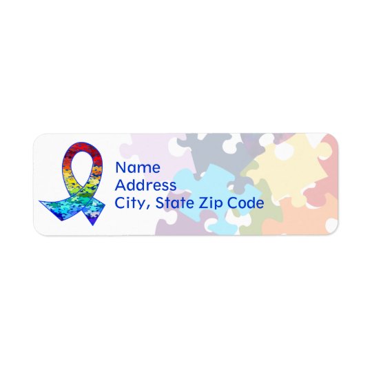Autism Awareness Rainbow Puzzle Ribbon Return Address Label