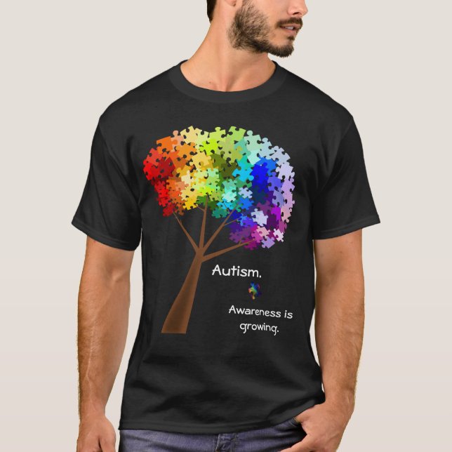 Autism Awareness Rainbow Puzzle Tree T-Shirt (Front)