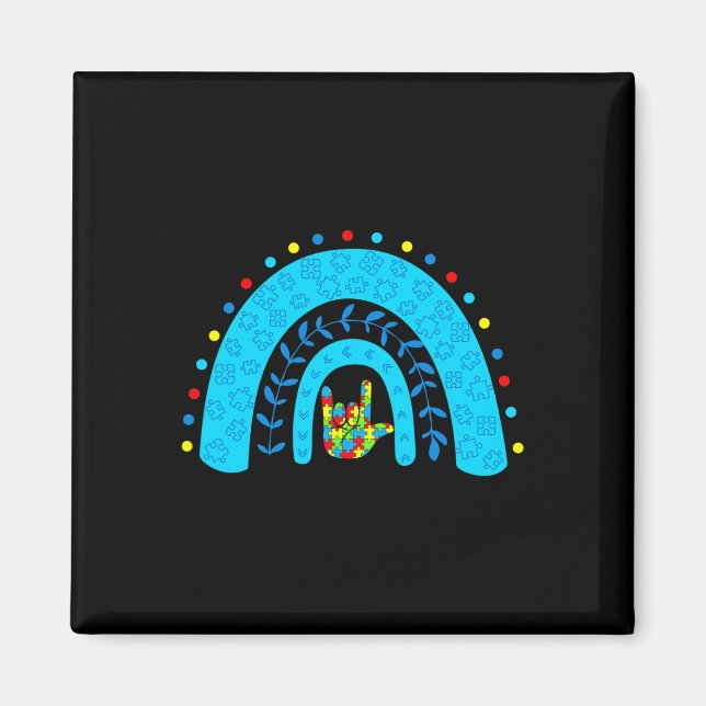 Autism Awareness Rainbow Support Puzzle Love Sign  Magnet (Front)