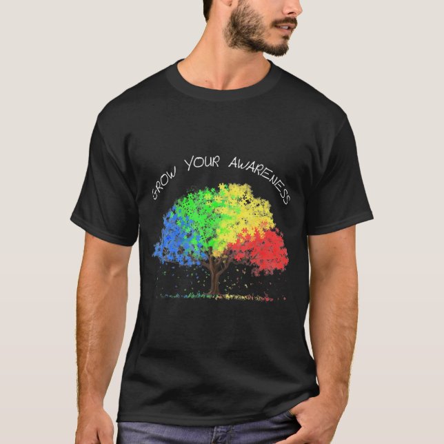 Autism Awareness Rainbow Tree Grow Your Awareness  T-Shirt (Front)