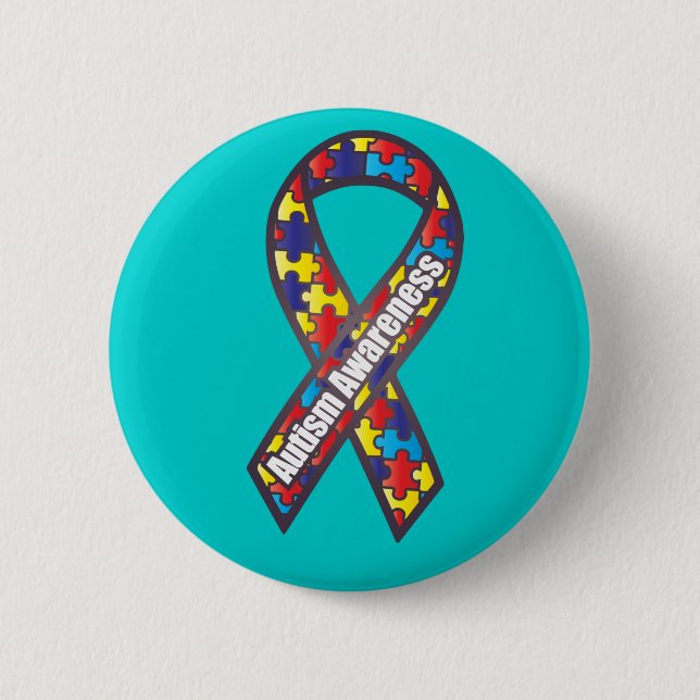 Autism Awareness Ribbon 6 Cm Round Badge (Front)