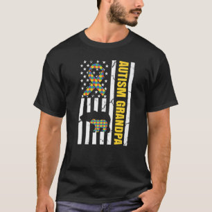 Autism Awareness Ribbon Autism Grandpa Bear Americ T-Shirt