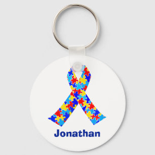 Autism Awareness Ribbon Blue Monogram Key Ring
