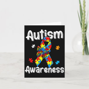 Autism awareness ribbon butterfly puzzle pieces card