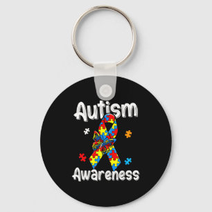 Autism awareness ribbon butterfly puzzle pieces key ring