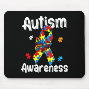 Autism awareness ribbon butterfly puzzle pieces mouse pad