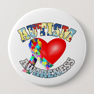 Autism Awareness Ribbon heart 10 Cm Round Badge