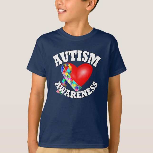 Autism Awareness Ribbon heart T-Shirt (Front)