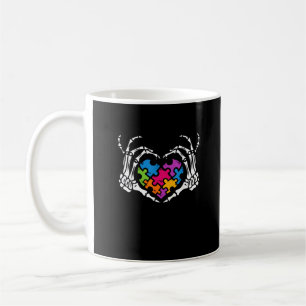 Autism Awareness s s Skeleton Hand Heart Puzzle Pi Coffee Mug