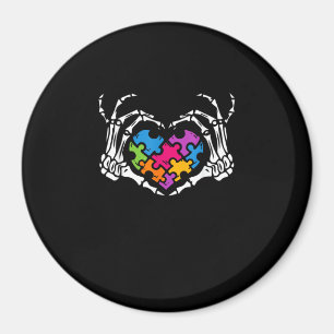 Autism Awareness s s Skeleton Hand Heart Puzzle Pi Magnet