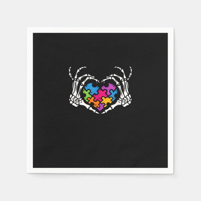 Autism Awareness s s Skeleton Hand Heart Puzzle Pi Napkin (Front)
