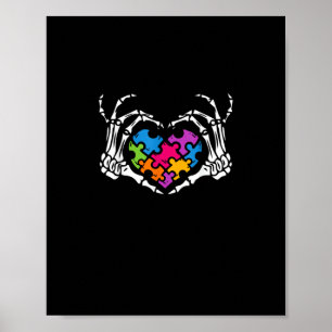 Autism Awareness s s Skeleton Hand Heart Puzzle Pi Poster