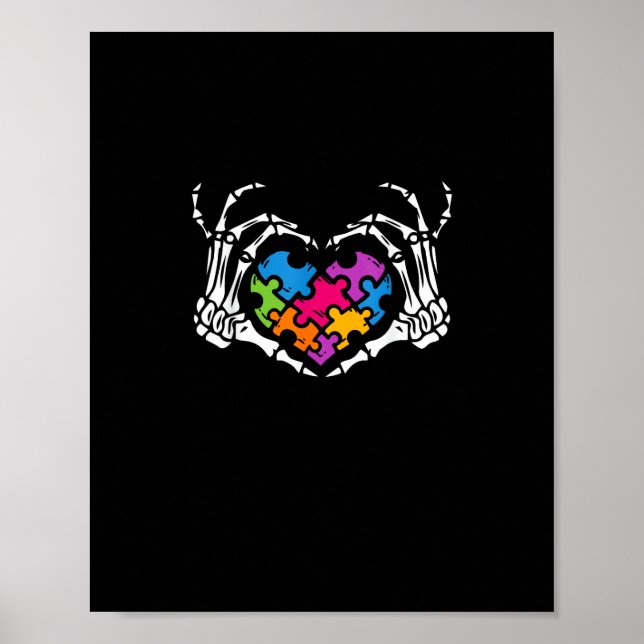 Autism Awareness s s Skeleton Hand Heart Puzzle Pi Poster (Front)
