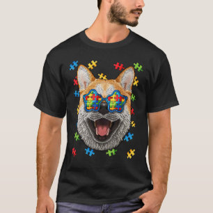 Autism Awareness Shiba Inu Puzzle Sunglasses Autis T-Shirt