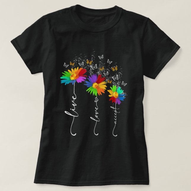 Autism Awareness Shirt Live Love Accept Autism Flo (Design Front)