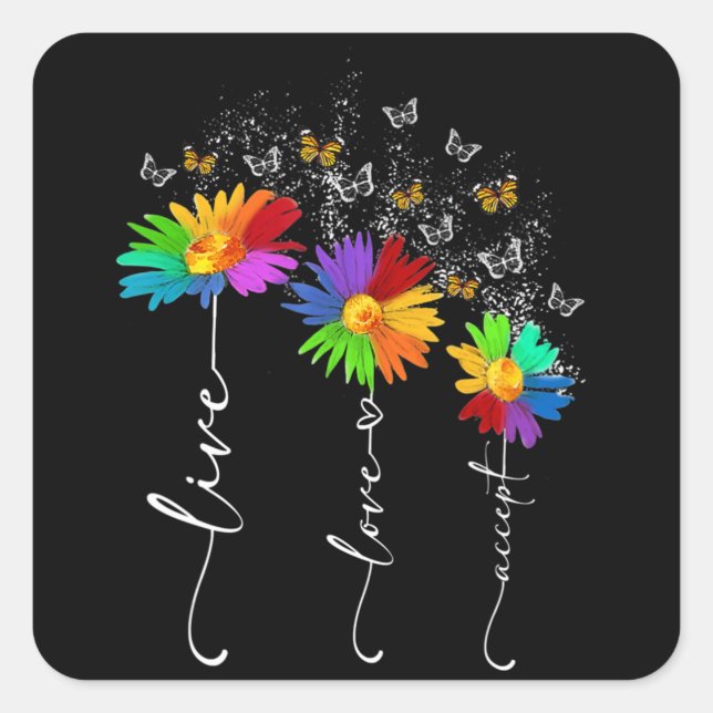 Autism Awareness Shirt Live Love Accept Autism Flo Square Sticker (Front)