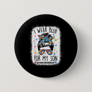 Autism Awareness Shirt Mum Messy Bun I Wear Blue F 6 Cm Round Badge