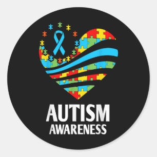 Autism Awareness Shirts Women Heart Support Autist Classic Round Sticker