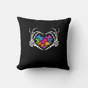 Autism Awareness Skeleton Heart Puzzle Piece Cushion