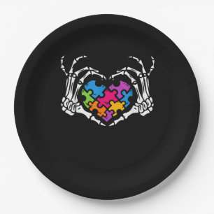 Autism Awareness Skeleton Heart Puzzle Piece Paper Plate
