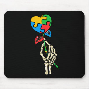 Autism Awareness Skull Hand Rose Autism Puzzle Pie Mouse Pad