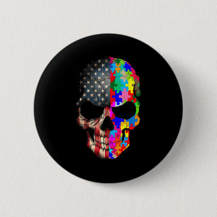 Autism Awareness Skull Puzzle Pieces Skull Autism  6 Cm Round Badge