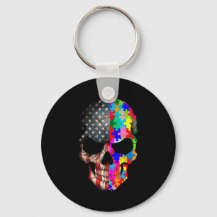 Autism Awareness Skull Puzzle Pieces Skull Autism  Key Ring