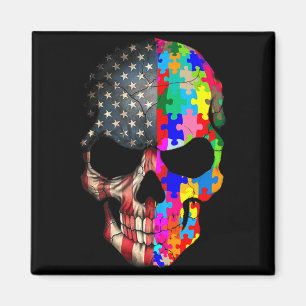 Autism Awareness Skull Puzzle Pieces Skull Autism  Magnet