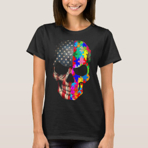 Autism Awareness Skull Puzzle Pieces Skull Autism T-Shirt