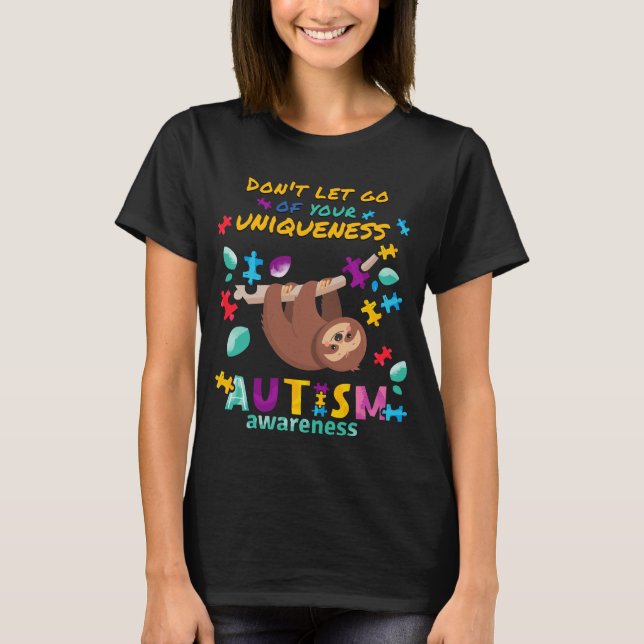 Autism Awareness Sloth Puzzle Mum Birthday Support T-Shirt (Front)