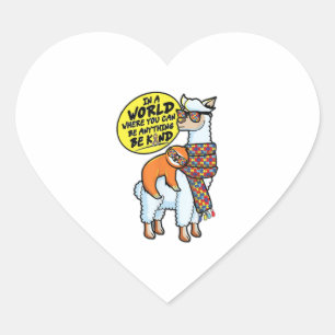 Autism Awareness Sloth Riding LLama Autism Be Kind Heart Sticker