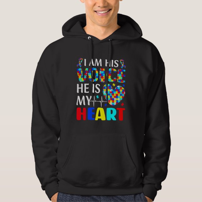Autism Awareness Son Boys Kids I Am His Voice He I Hoodie (Front)