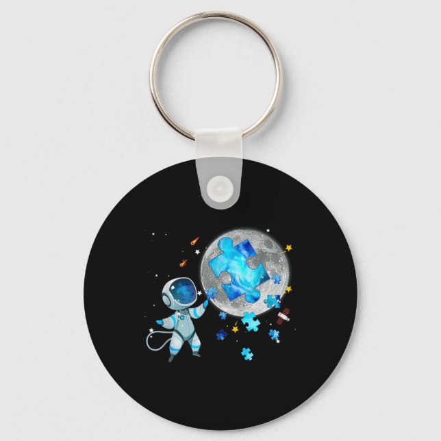 Autism Awareness Space Stars Astronaut On The Moon Key Ring (Front)