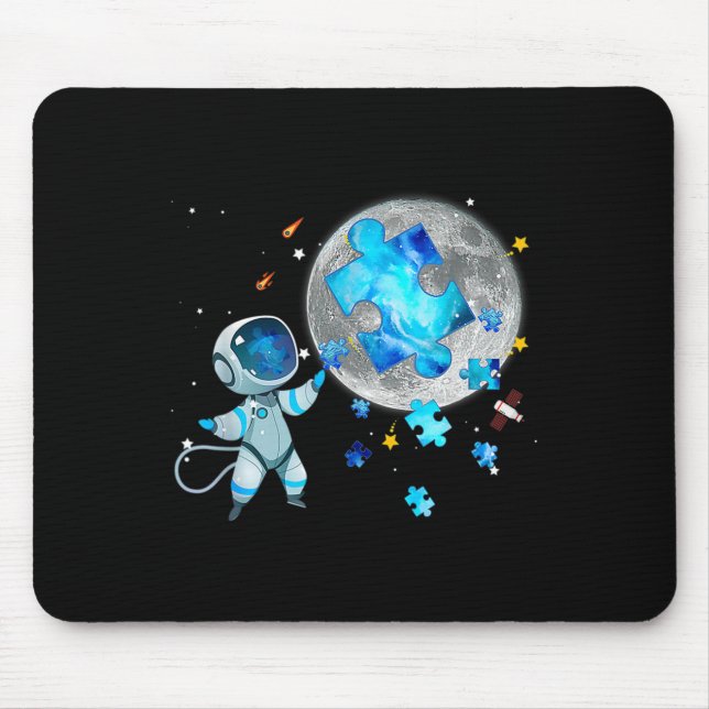 Autism Awareness Space Stars Astronaut On The Moon Mouse Pad (Front)