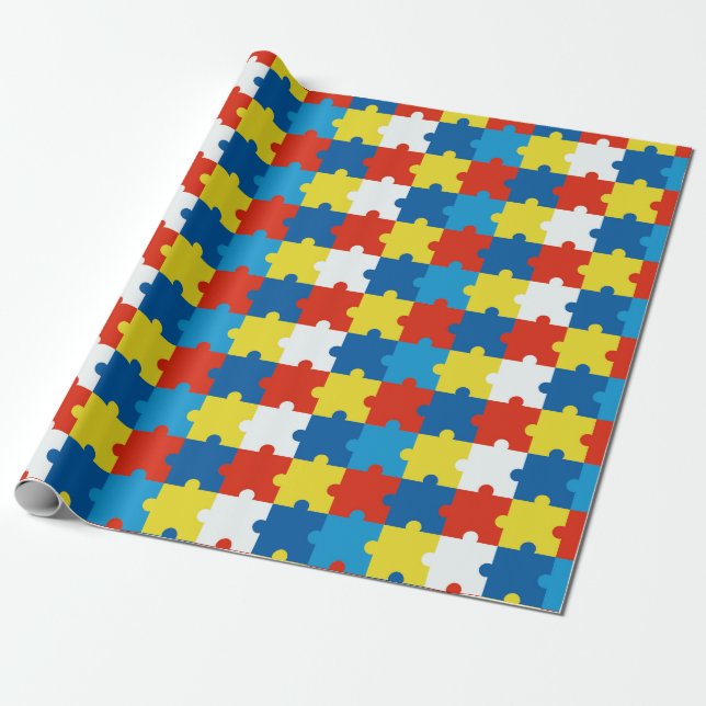 Autism Awareness Spectrum Jigsaw Puzzle Pieces Wrapping Paper (Unrolled)