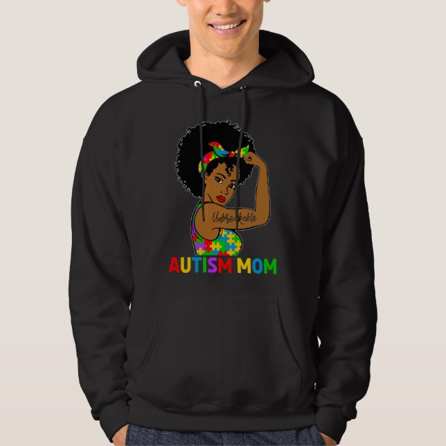 Autism Awareness Strong Autism Mom Afro Black Moth Hoodie (Front)