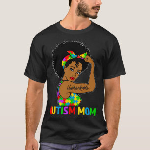 Autism Awareness Strong Autism Mum Afro Black Moth T-Shirt