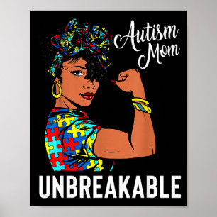 Autism Awareness Strong Mom Afro Mother Black Wome Poster
