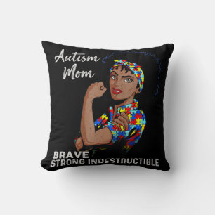 Autism Awareness Strong Mum Afro Mother Black Wome Cushion
