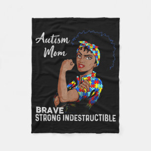 Autism Awareness Strong Mum Afro Mother Black Wome Fleece Blanket