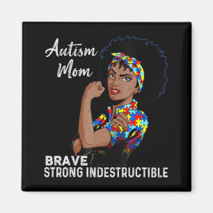 Autism Awareness Strong Mum Afro Mother Black Wome Magnet