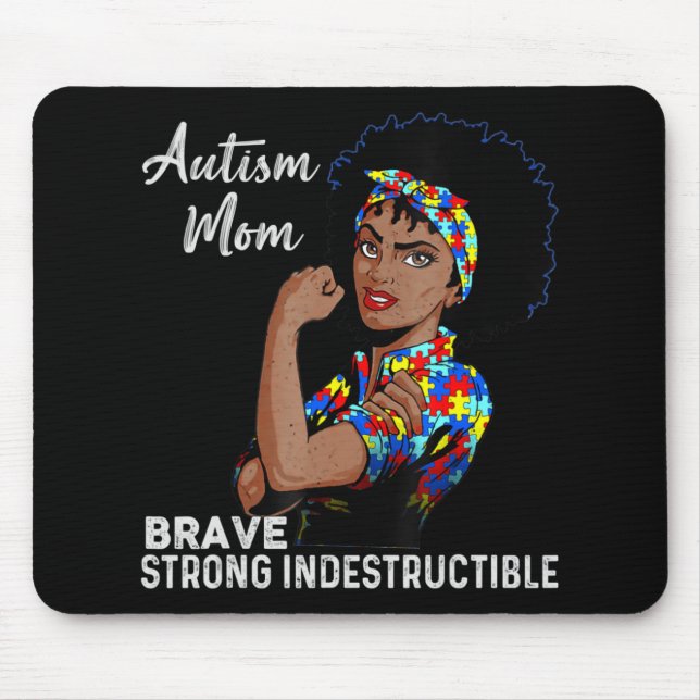 Autism Awareness Strong Mum Afro Mother Black Wome Mouse Pad (Front)